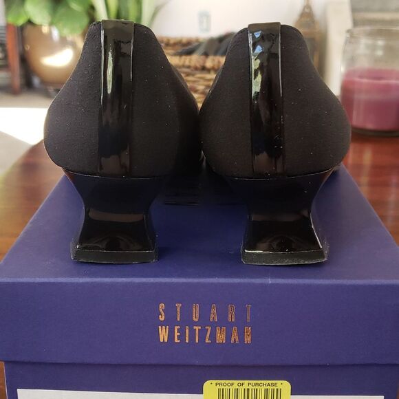 Vintage 90's STUART WEITZMAN Kitten Heels Pointed Squared Toe Black Crepe - Picture 3 of 10